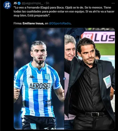Las palabras de Emiliano Insúa sobre Fernando Gago. (Captura)