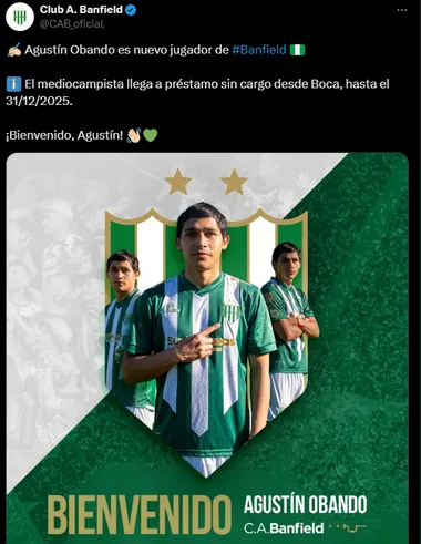 Obando es refuerzo de Banfield. (Captura)