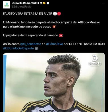 Fausto Vera gusta en River. (Captura)
