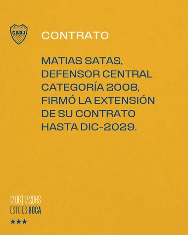 Matías Satas renovó su contrato con Boca hasta 2029. (Esto es Boca Oficial)