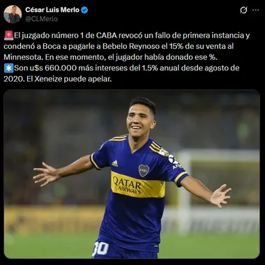 Bebelo Reynoso le ganó un juicio a Boca. (Captura)