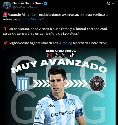 Facundo Mura negocia con Inter Miami. (Captura)