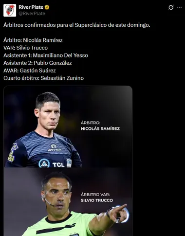 El posteo de River con el arbitraje.