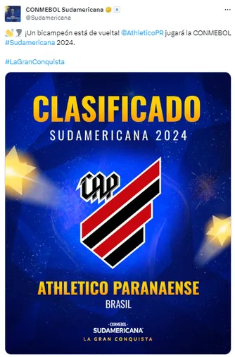 El anuncio oficial de la Conmebol Sudamericana. (Captura)