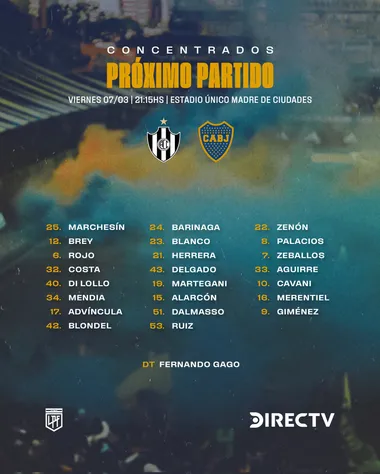 La lista de convocados vs. Central Córdoba. (Boca Oficial)