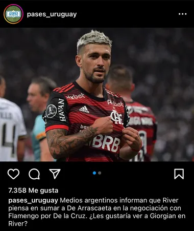 La publicación que comentó De Arrascaeta.