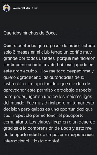 La despedida de Mac Allister en 2020, muy diferente a lo que contó en la entrevista. (X)