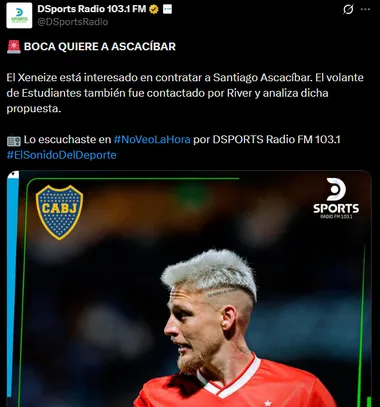 Ascacibar aparece en el radar de Boca. (Captura)