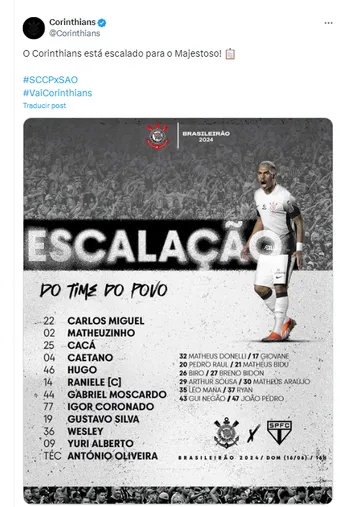 Vera, ni en el banco de Corinthians