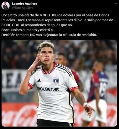 La nueva oferta de Boca por Carlos Palacios. (Captura)