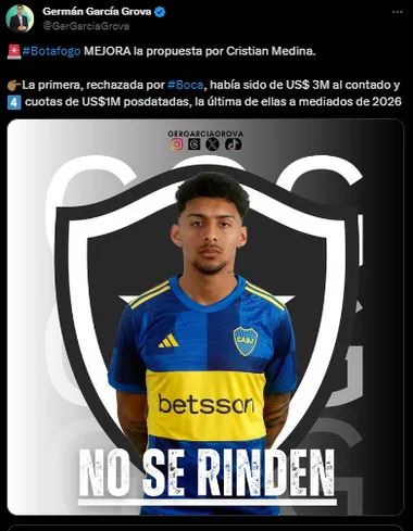 Botafogo hizo otra oferta por Cristian Medina.