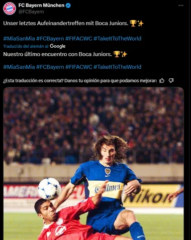 La picanteada del Bayern Múnich a Boca. (Captura)