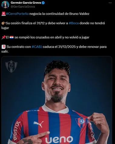 Bruno Valdez, cerca de continuar en Cerro Porteño.