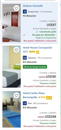 Algunos ejemplos del valor de los hoteles en Barranquilla. 