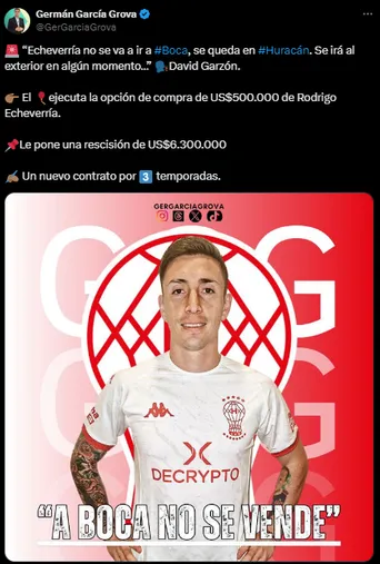 Echeverría se queda en Huracán. (Captura)