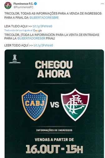 El próximo lunes a las 15:00 comienza la venta de entradas en Fluminense