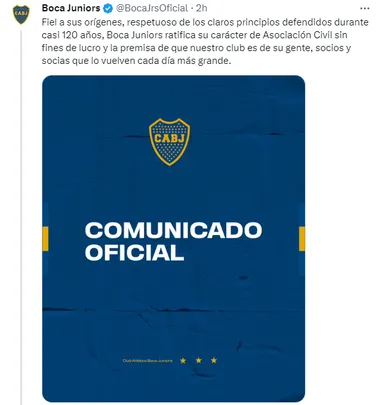 El comunicado de Boca. (Captura)