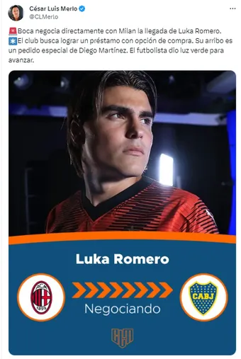 Los detalles de la posible llegada de Luka Romero a Boca. (Captura)