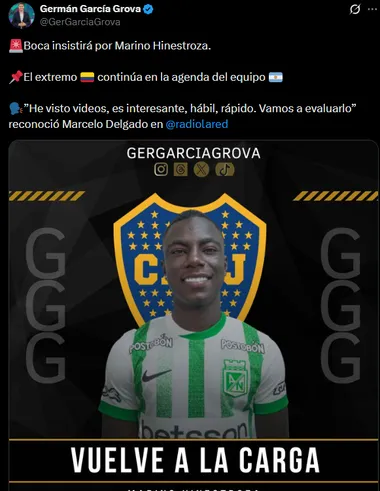 Boca buscará a Hinestroza. (Captura)