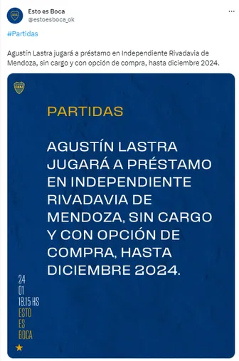 Lastra es nuevo refuerzo de Independiente Rivadavia. (Captura)