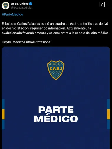 El parte médico de Carlos Palacios.