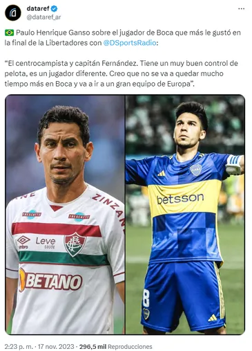 El elogio de Ganso a Pol Fernández. (Captura)