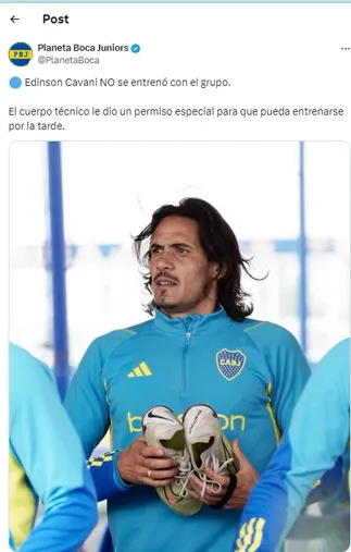 Cavani, ausente en el entrenamiento.