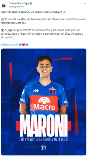 Maroni es nuevo refuerzo de Tigre. (Captura)