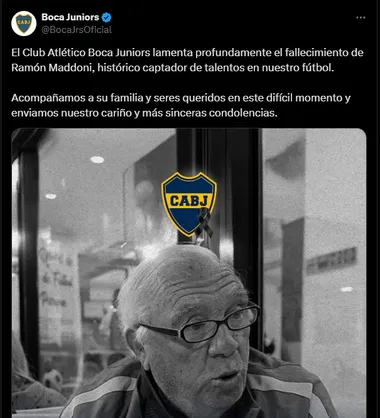 El comunicado de Boca por la muerte de Ramón Maddoni.
