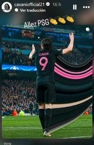 El posteo del PSG que compartió Cavani en redes.