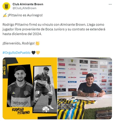 Pittavino es nuevo jugador de Almirante Brown. (Captura)