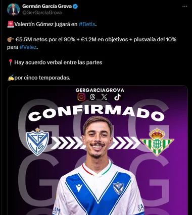 Valentín Gómez, nuevo refuerzo del Betis. (Captura)
