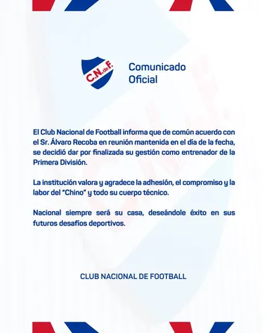El comunicado de Nacional sobre la salida de Álvaro Recoba