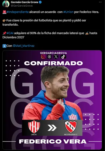 Vera jugará en Independiente. 
