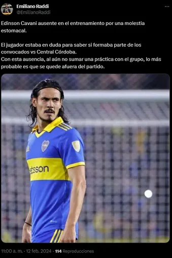 El uruguayo podría perderse el próximo partido.