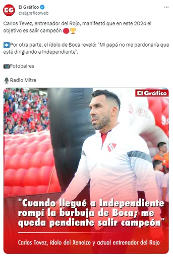 La sorpresiva frase de Carlos Tevez sobre Boca. (Captura)