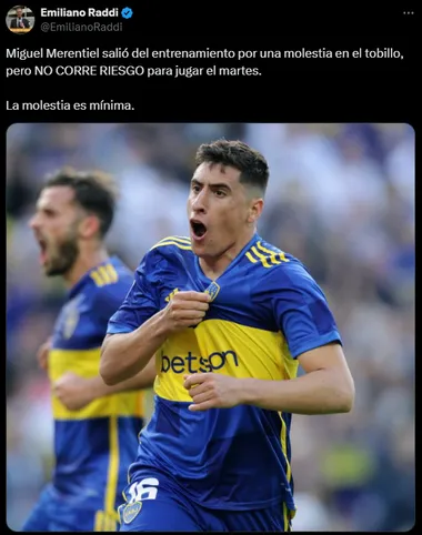 Merentiel no corre riesgo para jugar ante el Pincha. (Captura)