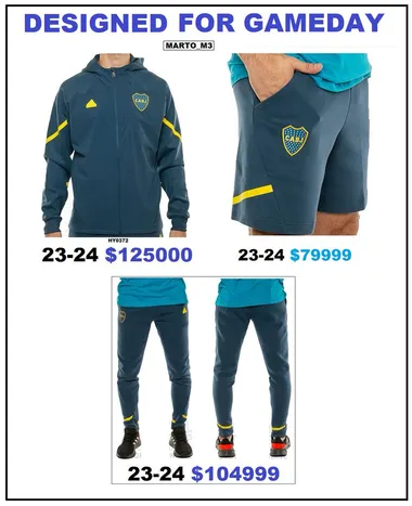 Campera, pantalón y short de Boca. 