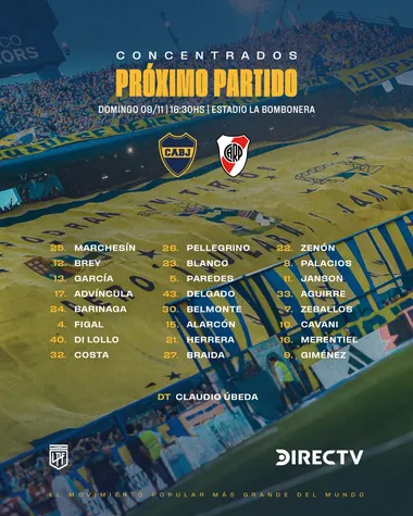 La lista de concentrados vs. River (Boca Oficial).
