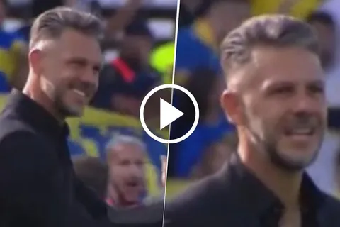 La reacción de Demichelis al gol de Merentiel