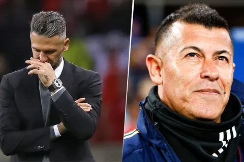 Martín Demichelis, entrenador de River Plate y Jorge Almirón, entrenador de Boca