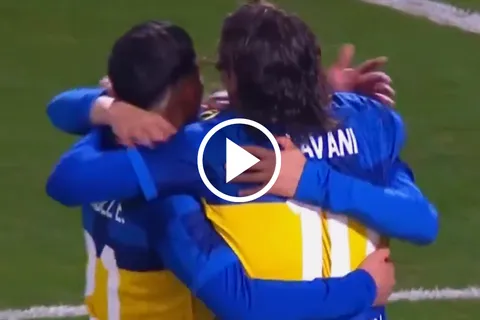 El gol de Edinson Cavani a Almirante Brown tras una gran jugada de Merentiel