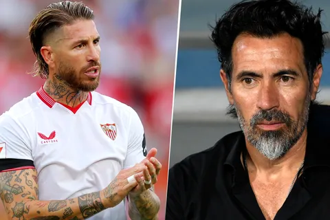 Sergio Ramos en Sevilla y Eduardo Domínguez, entrenador de Estudiantes