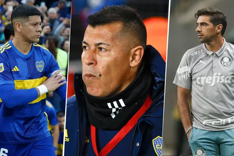 Marcos Rojo, Jorge Almirón y Abel Ferreira