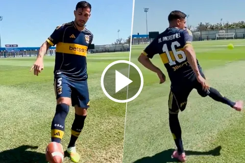 El divertido mano a mano entre Paredes y Merentiel: jueguitos con pelotas de tenis y fútbol americano