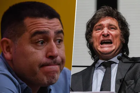 Juan Román Riquelme y Javier Milei, presidente de la Argentina