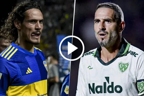 La burla de Lisandro López tras el gol errado por Edinson Cavani en Boca-Sarmiento