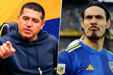 Juan Román Riquelme y Edinson Cavani en Boca