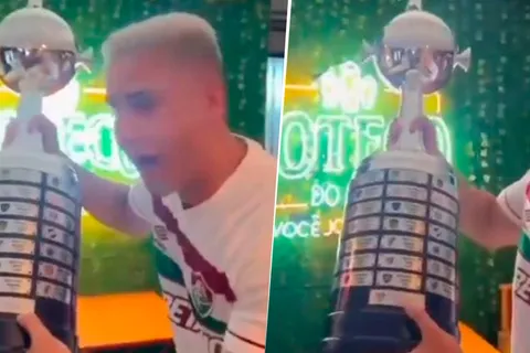 VIDEO | Ya se creen campeones: un hincha de Fluminense modificó el trofeo de la Copa Libertadores