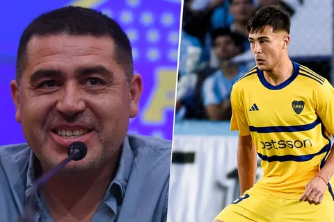 Juan Román Riquelme y Aaron Anselmino en Boca